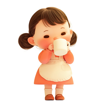 饮茶茶文化的女孩子3D