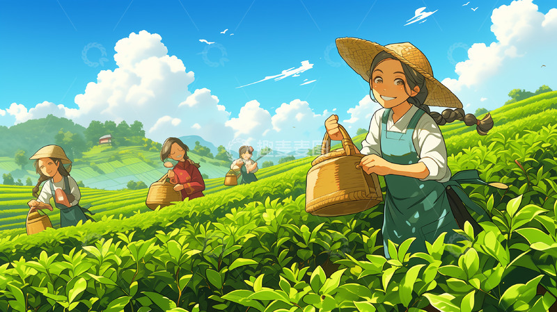 高清大图下载【趣麦麦图】采茶女春天采茶叶