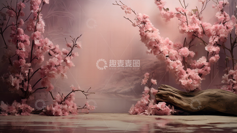 春天桃花展板中国风