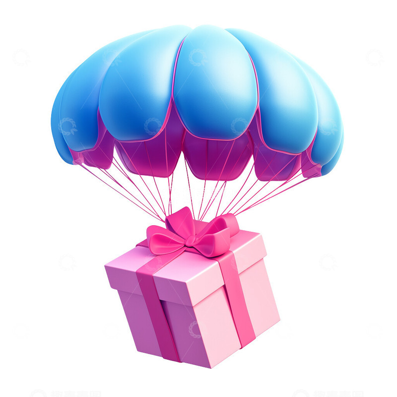 高清大图下载【趣麦麦图】降落伞快递礼品盒子