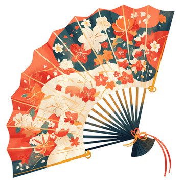 花朵折扇扇子插画
