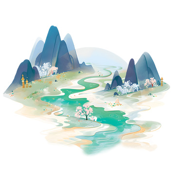 国潮山水插画元素