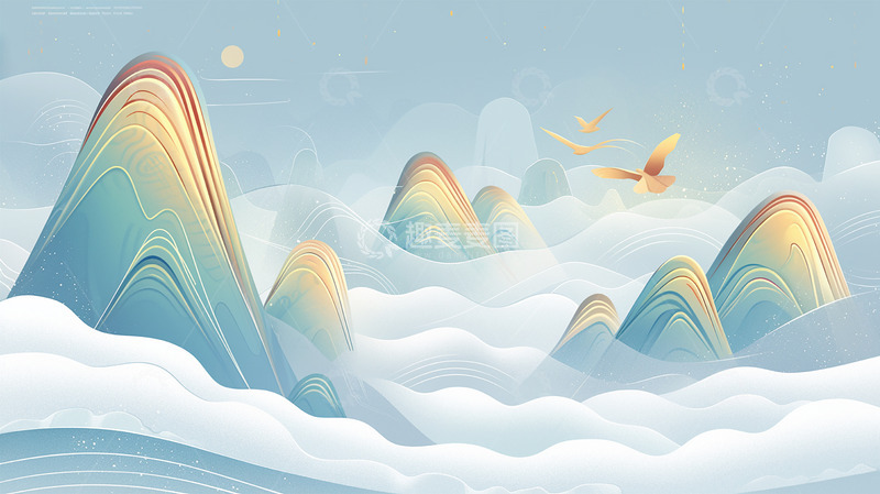 高清大图下载【趣麦麦图】-中国风山水背景素材