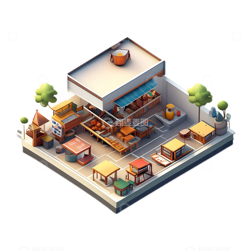 高清大图下载【趣麦麦图】卡通小摊立体2