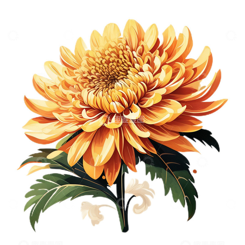 高清大图下载【趣麦麦图】菊花水墨工笔小清新7
