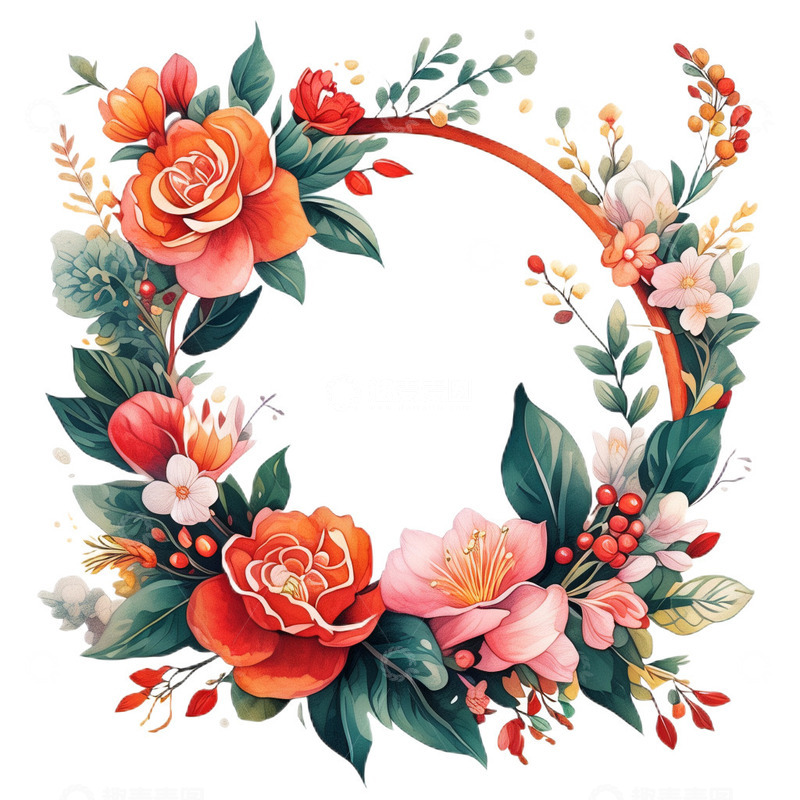 高清大图下载【趣麦麦图】花环美式手绘边框4
