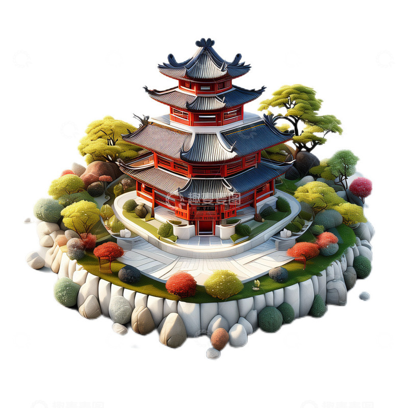 高清大图下载【趣麦麦图】中国风3D建筑3