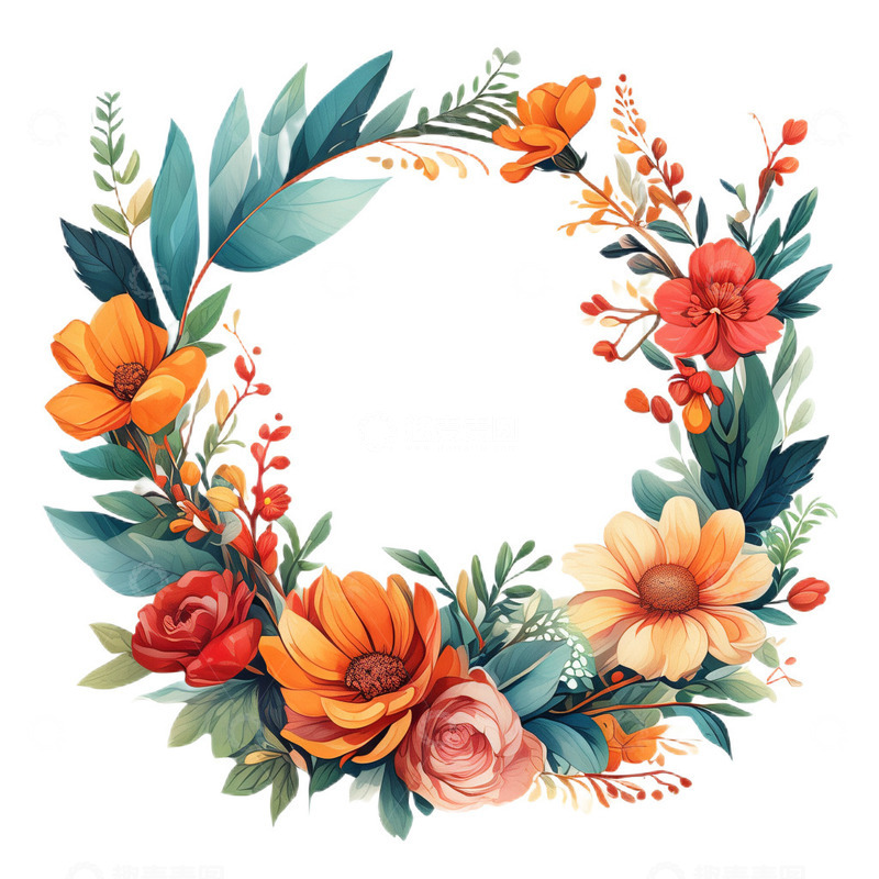 高清大图下载【趣麦麦图】花环美式手绘边框3