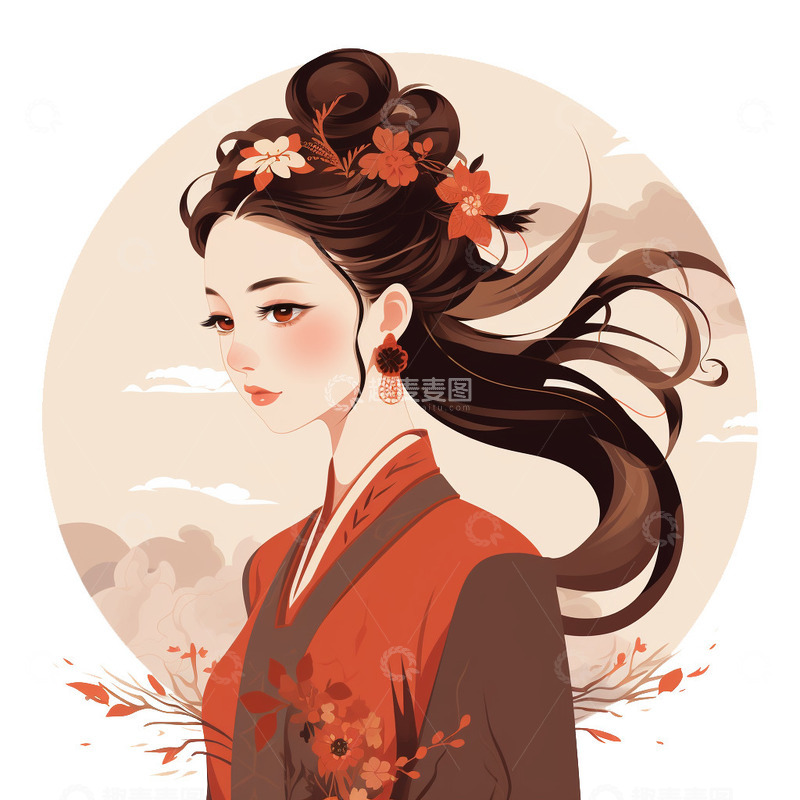 高清大图下载【趣麦麦图】古风女子插画头像