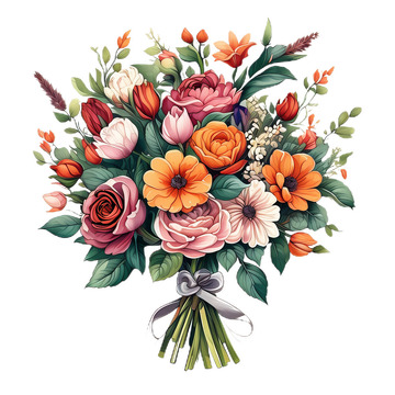 手捧花婚礼美式漫画手绘插画4