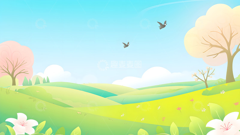 高清大图下载【趣麦麦图】春日扁平画风背景素材