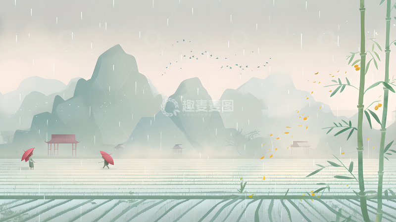 高清大图下载【趣麦麦图】清明春日水墨风背景