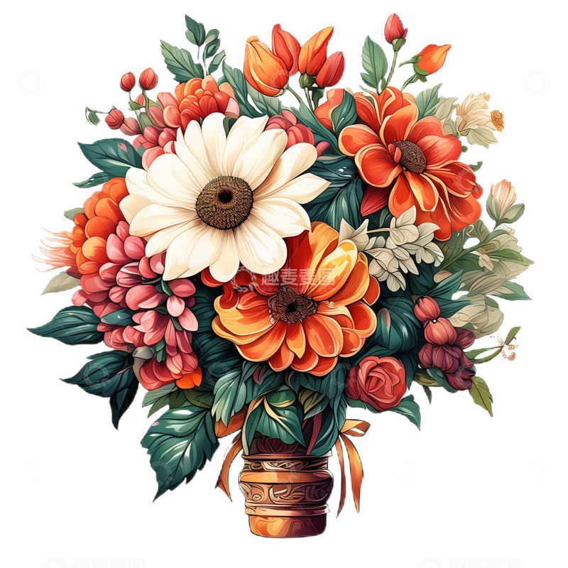 高清大图下载【趣麦麦图】手捧花婚礼美式漫画手绘插画1