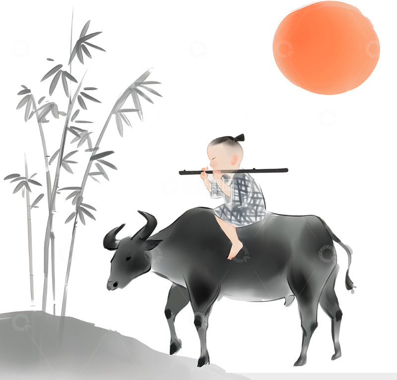 高清大图下载【趣麦麦图】中国水墨风格牧童素材