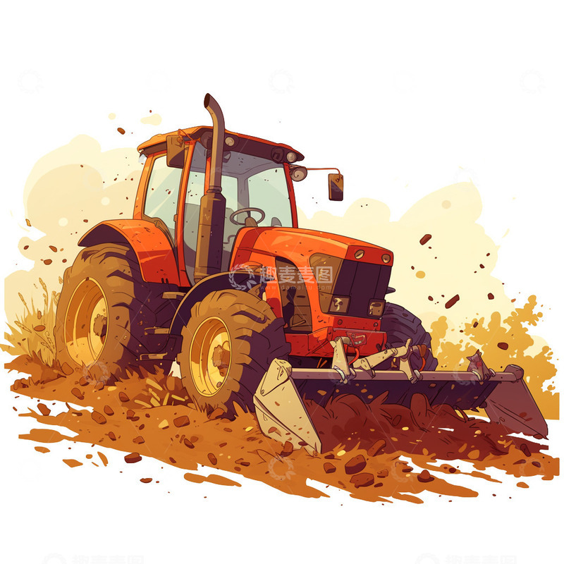 高清大图下载【趣麦麦图】铲土机破土插画