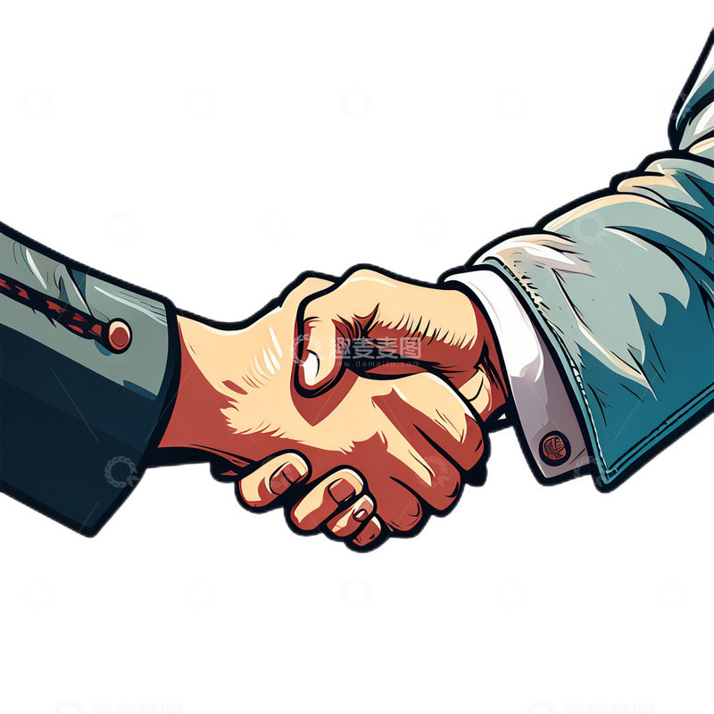 高清大图下载【趣麦麦图】握手美式卡通插画3