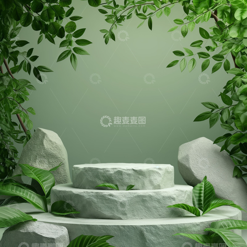 高清大图下载【趣麦麦图】-简约绿色舞台展示台背景图主图