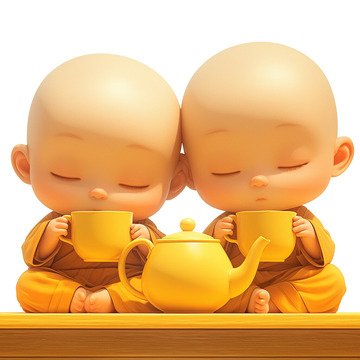 茶文化禅喝茶的两位饮茶的小和尚