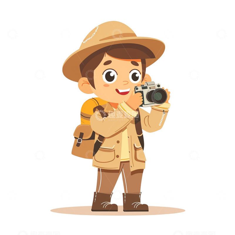 高清大图下载【趣麦麦图】卡通户外旅行者探险家拍照