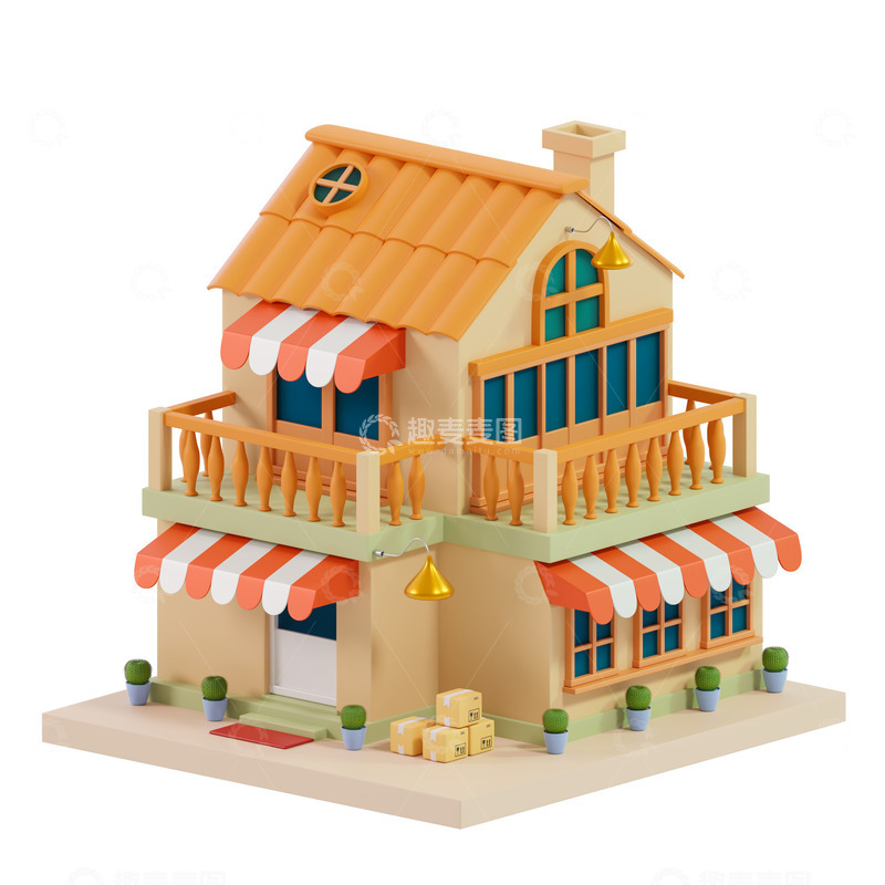 源文件下载【趣麦麦图】3D立体卡通小房子场景