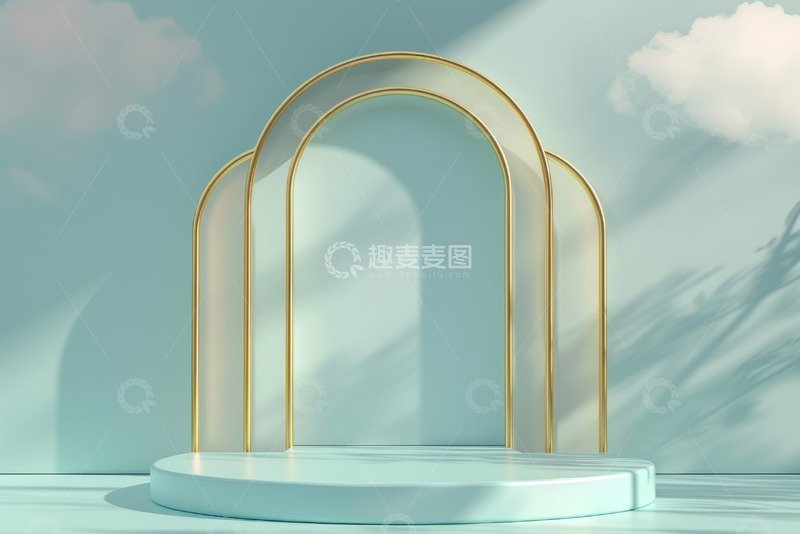 高清大图下载【趣麦麦图】小清新绿色电商立体展示台背景