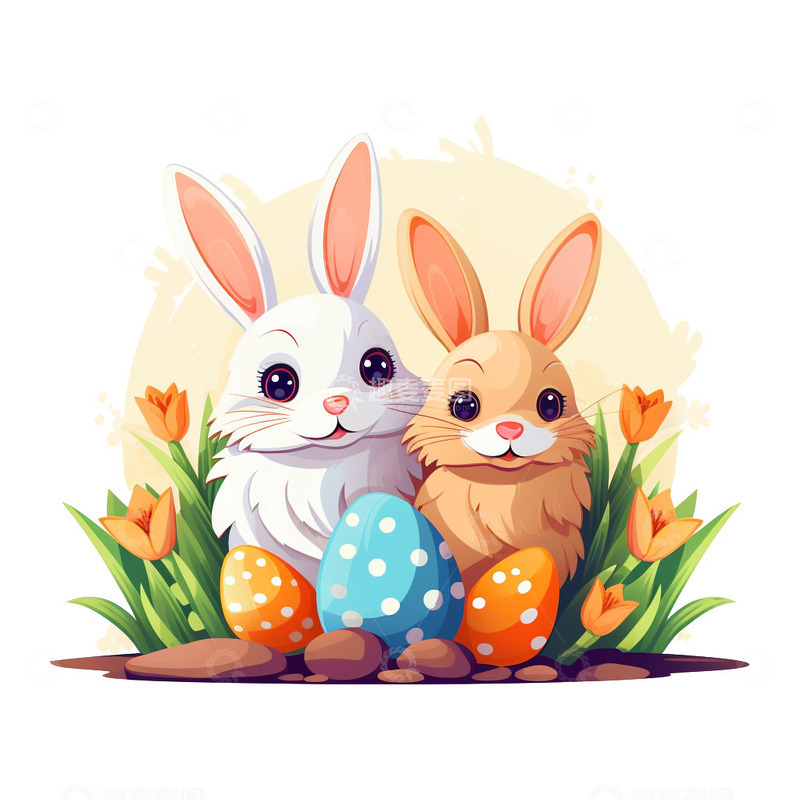 高清大图下载【趣麦麦图】兔子复活节插画