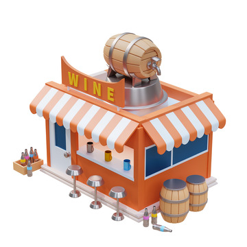 3D立体卡通酒馆店铺小屋