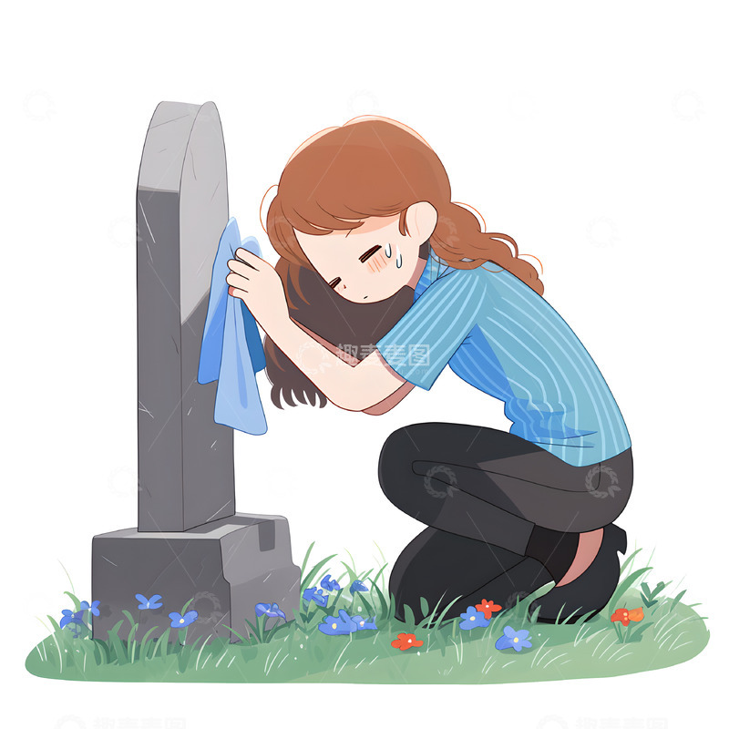 高清大图下载【趣麦麦图】清明扫墓卡通人物素材
