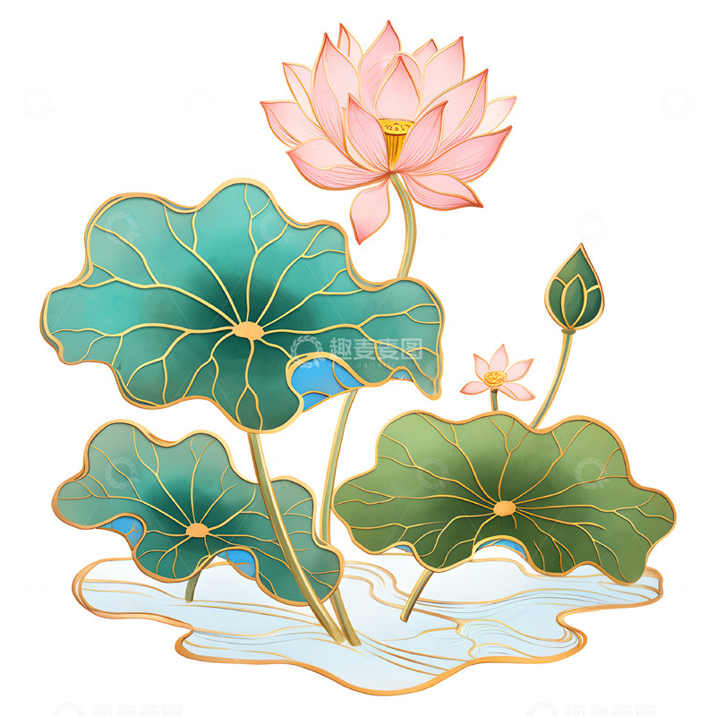高清大图下载【趣麦麦图】荷花荷叶插画素材