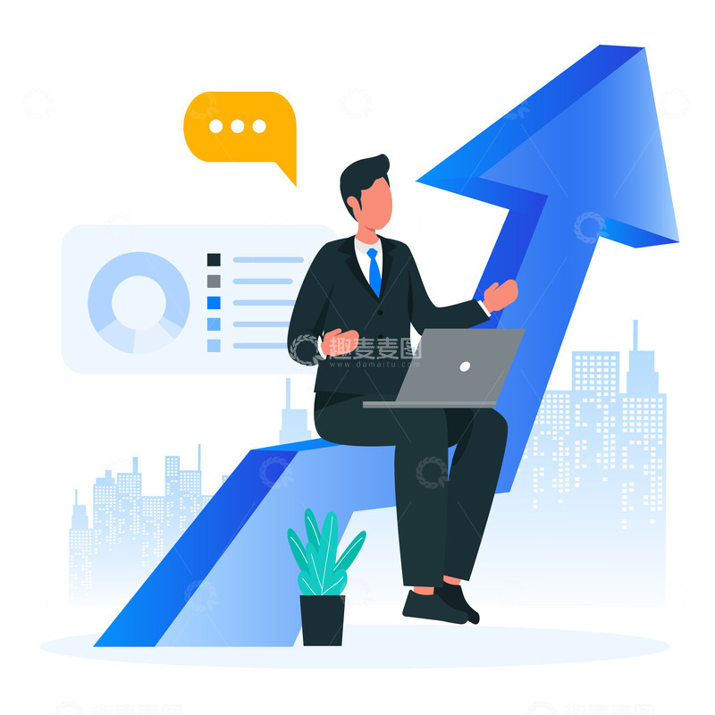 源文件下载【趣麦麦图】蓝色互联网男性人物办公装饰底纹插画元素