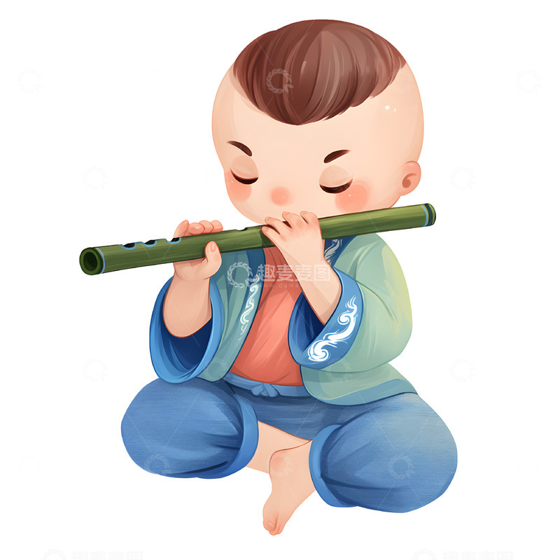 高清大图下载【趣麦麦图】清明节可爱小牧童人物素材