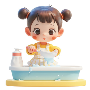 在洗碗做家务的女孩子