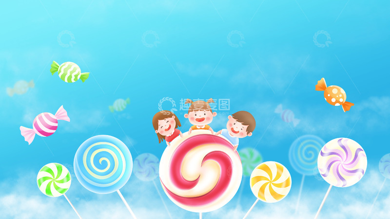源文件下载【趣麦麦图】蓝色开心棒棒糖61儿童节快乐海报背景