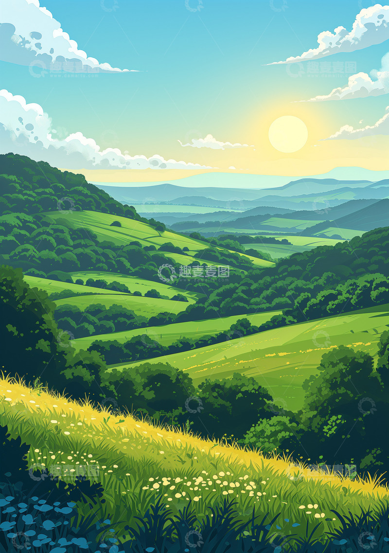 高清大图下载【趣麦麦图】绿色手绘卡通清明踏青春天海报