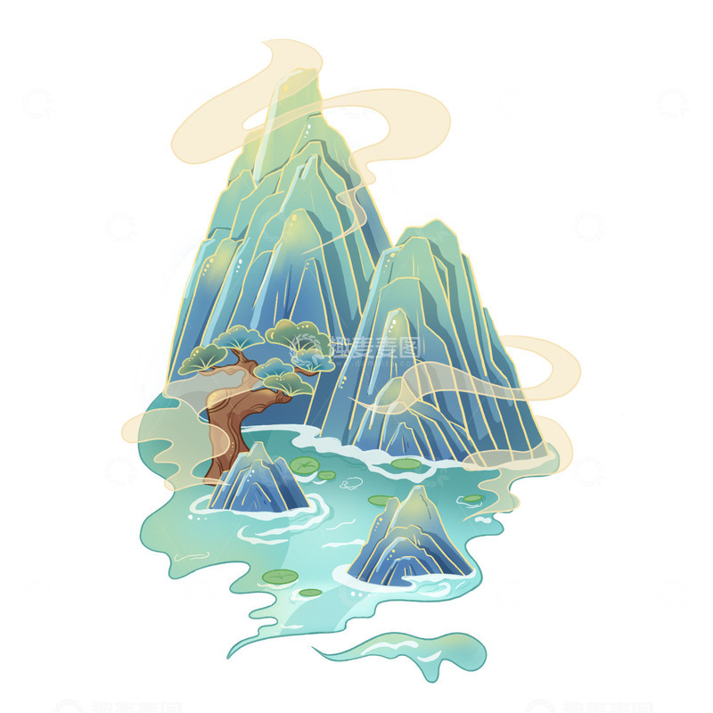 清明节国潮山水春天景观