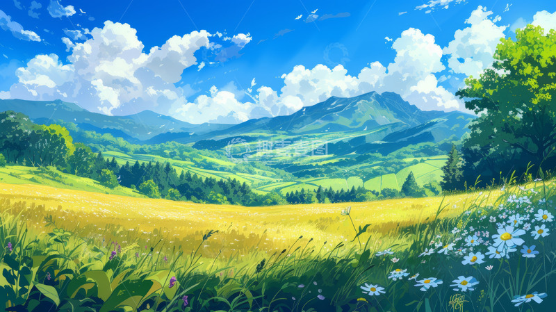 高清大图下载【趣麦麦图】绿色卡通春游户外春天展板