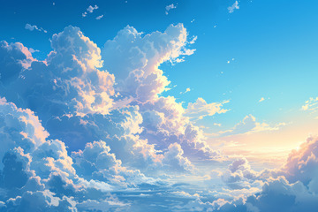 蓝天白云唯美插画背景