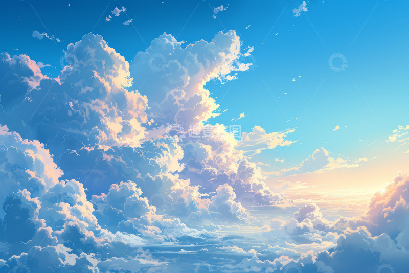 高清大图下载【趣麦麦图】蓝天白云唯美插画背景