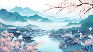 江南小镇水墨风背景