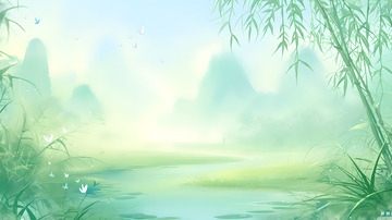 春日竹子水彩风背景