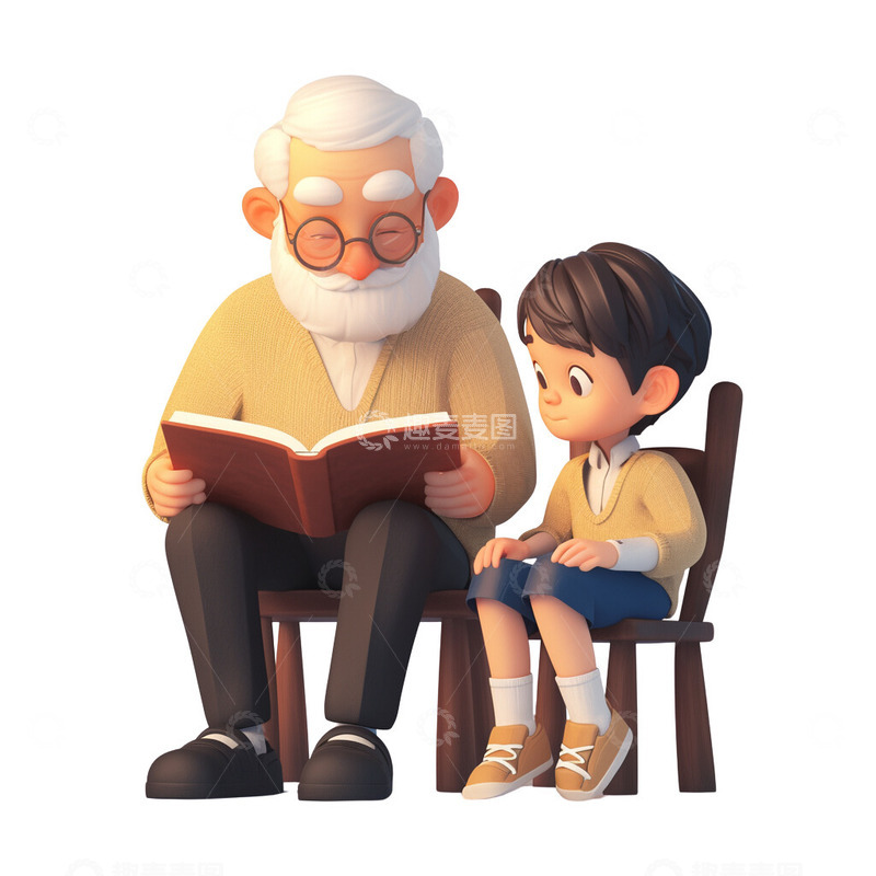 高清大图下载【趣麦麦图】重阳节敬老陪老人读书老人读书