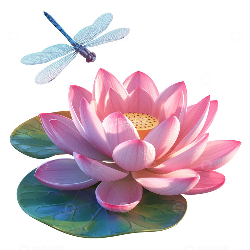高清大图下载【趣麦麦图】3D荷花蜻蜓