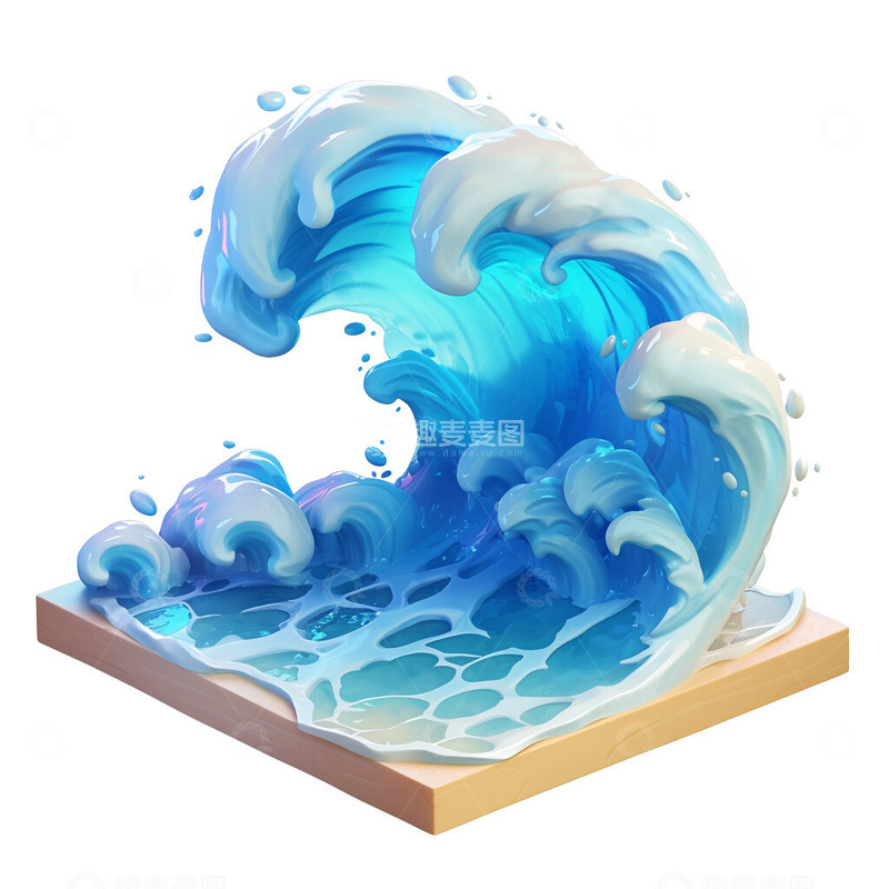 高清大图下载【趣麦麦图】3D风格海浪插画