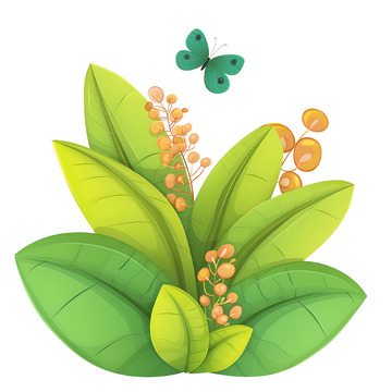 草丛蝴蝶插画素材