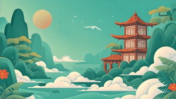 国潮古风建筑插画