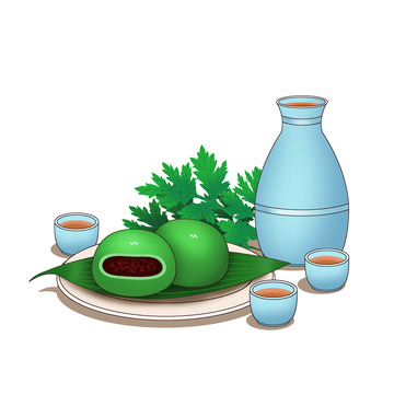 青团艾草酒壶酒杯饮酒吃青团