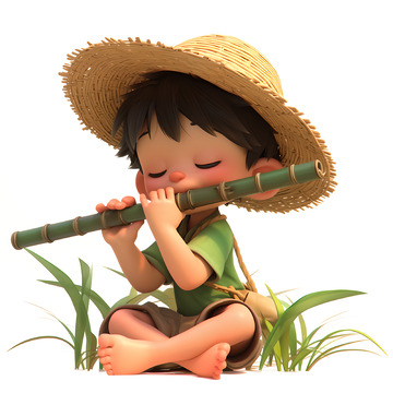 吹竹笛的小男孩3D风格