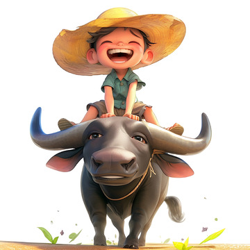 3D卡通风格小牧童素材