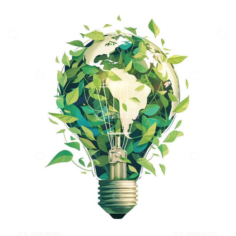 高清大图下载【趣麦麦图】地球一小时环保灯泡植物叶子元素