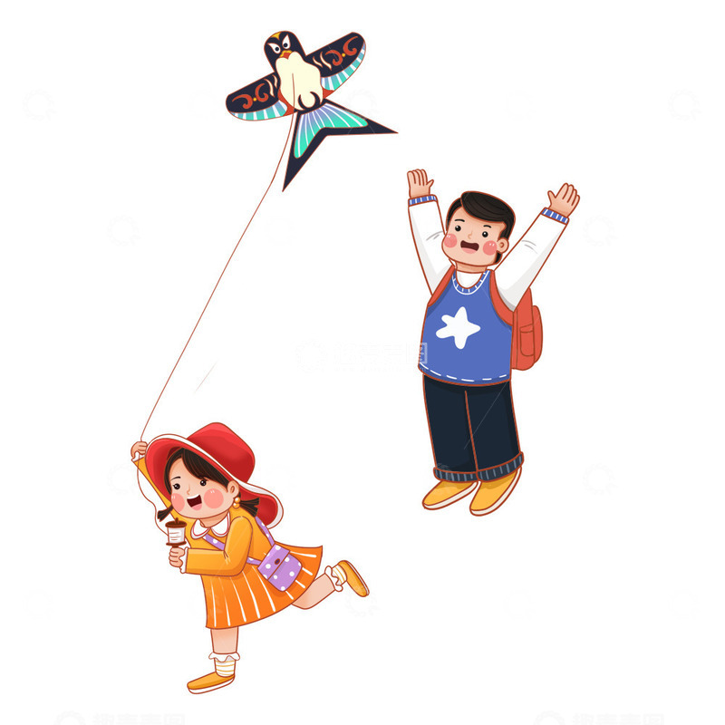 源文件下载【趣麦麦图】放风筝元素插画